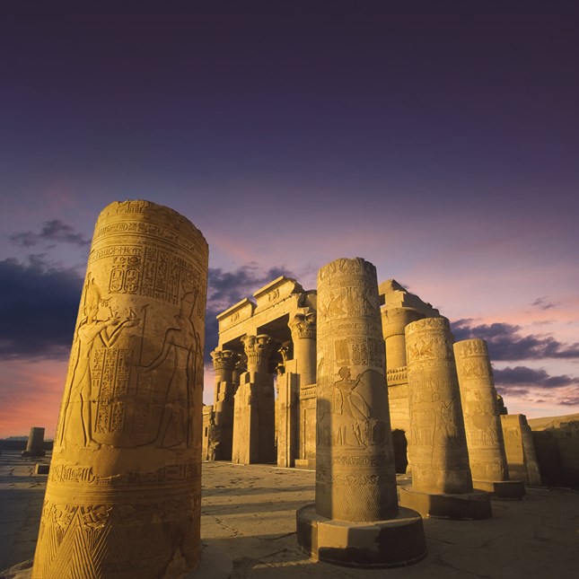 Kom Ombo temple at sunset on the Nile in Egypt. https://www.dreamstime.com/stock-photos-kom-ombo-temple-egypt-image23724823