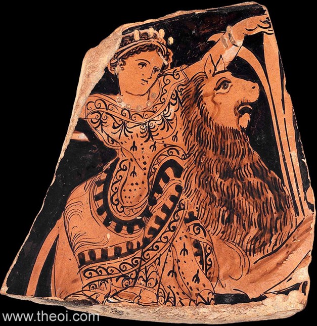 Cybele riding lion, Athenian red-figure vase fragment, Museum of Fine Arts Boston