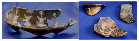 Carenated bowl and pottery fragments with anthropomorphic patterns from the Ozieri Culture - National Museum "Giovanni Antonio Sanna" (from the Superintendence for Archaeological Heritage of Sassari and Nuoro, photo by G. Porcu http://www.museosannasassari.beniculturali.it/index.php?it/100/i-reperti/14/porzione-di-ciotola-carenata-e-frammenti-ceramici).