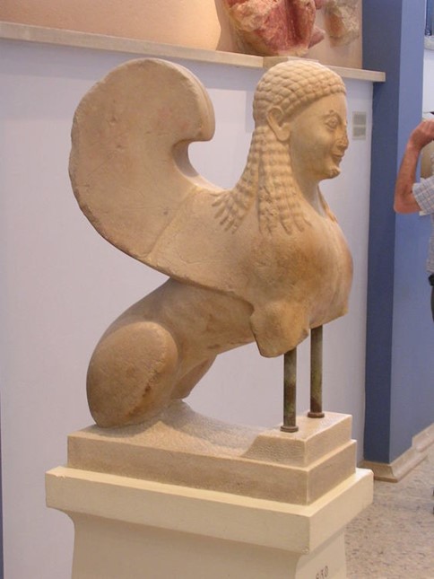 Archaic period sphinx (6th century BCE), Acropolis Museum, Athens. by Mark Cartwright