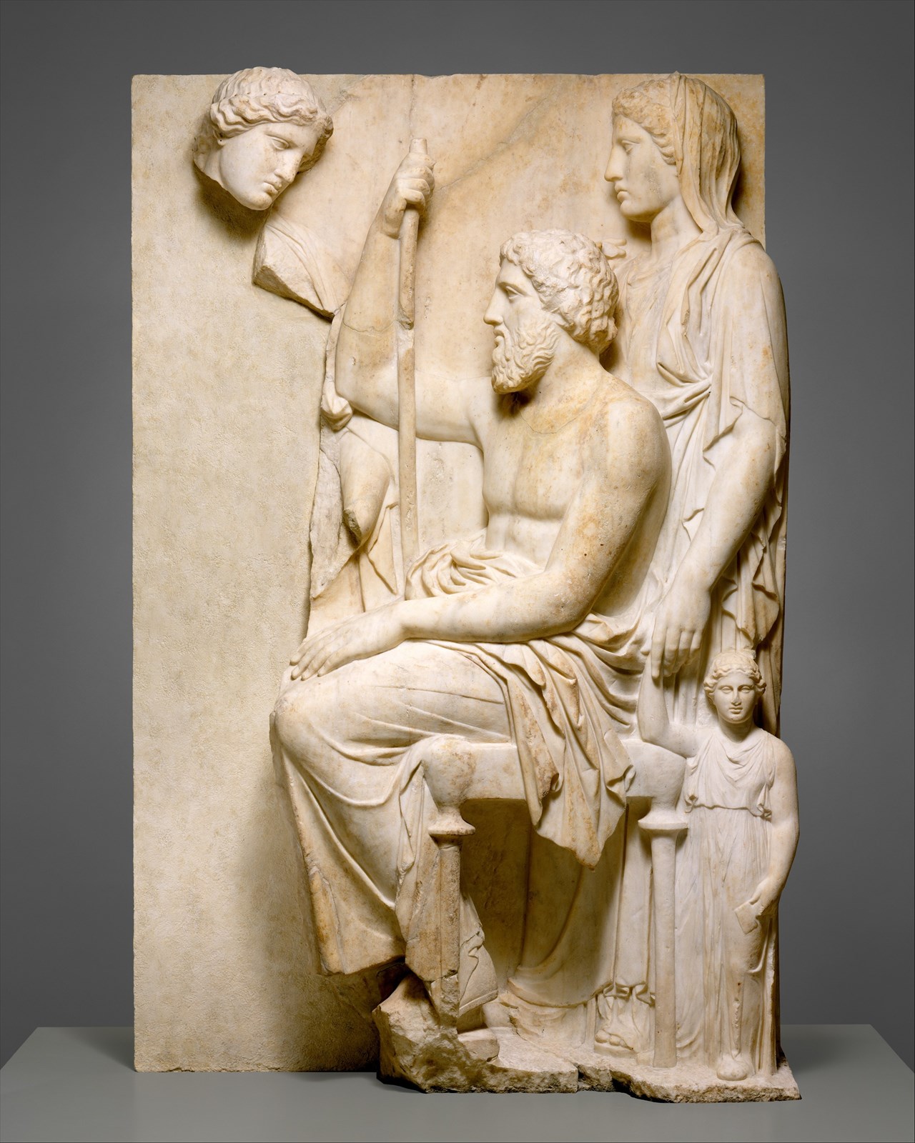 Marble grave stele with a family group Greek, Attic  ca. 360 BCE https://www.metmuseum.org/art/collection/search/248483