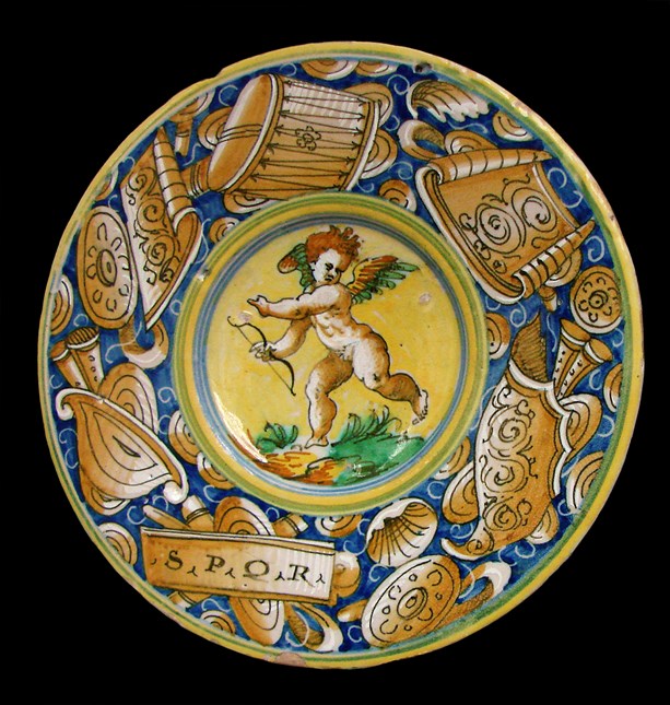 Istoriato decoration on a plate from Castel Durante, c. 1550–1570 (Musée des Beaux-Arts de Lille)