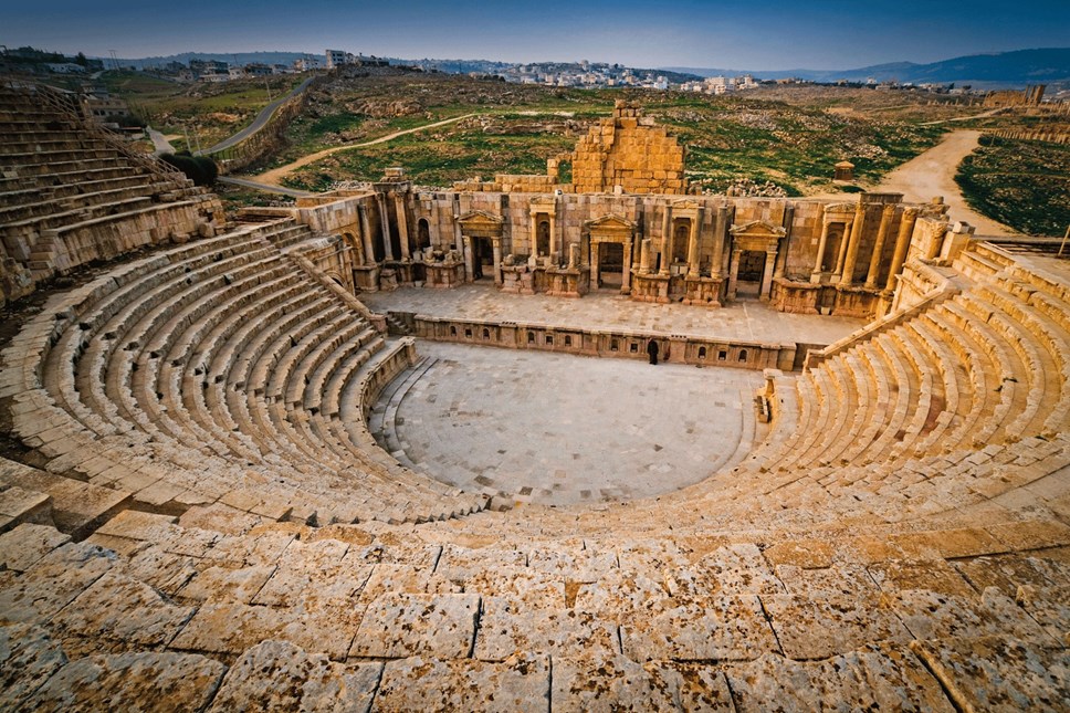 Jerash's south theater. Photography by Jochen Schlenker/Age Fotostock. Source: https://www.nationalgeographic.com/history/history-magazine/article/jerash-ancient-city-of-jordan