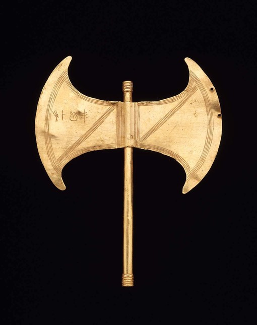 Minoan gold Votive Labrys [double-axe]-Late Minoan IA Period ca.1550–1500 BC-inscribed w/ 4 signs in undeciphered Linear A - Museum of Fine Arts