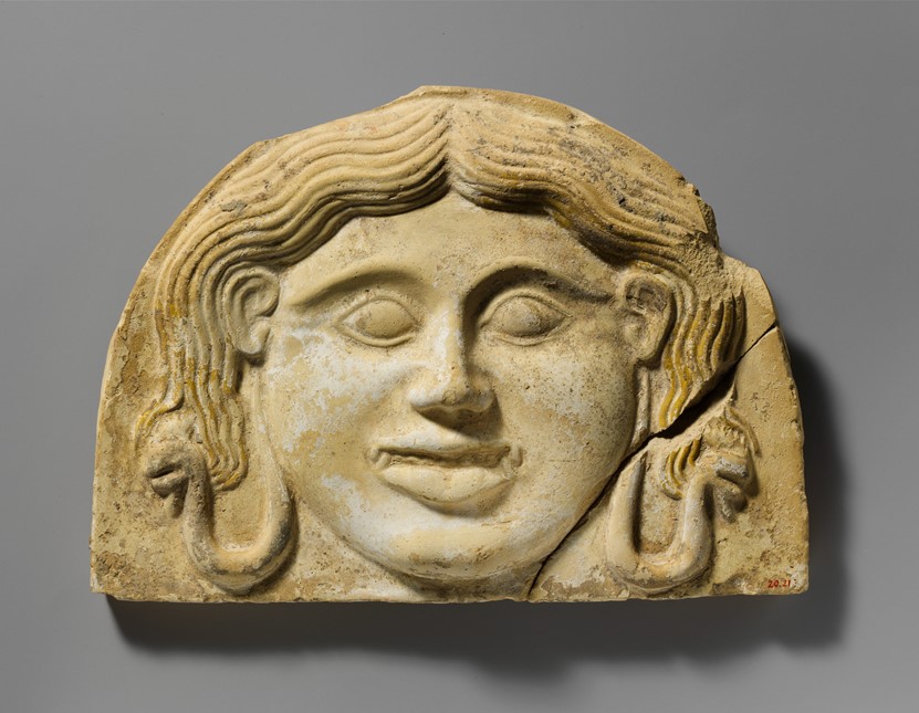 Terracotta gorgoneion antefix (roof tile) 2nd half of the 5th century B.C. The Metropolitan Museum of Art
