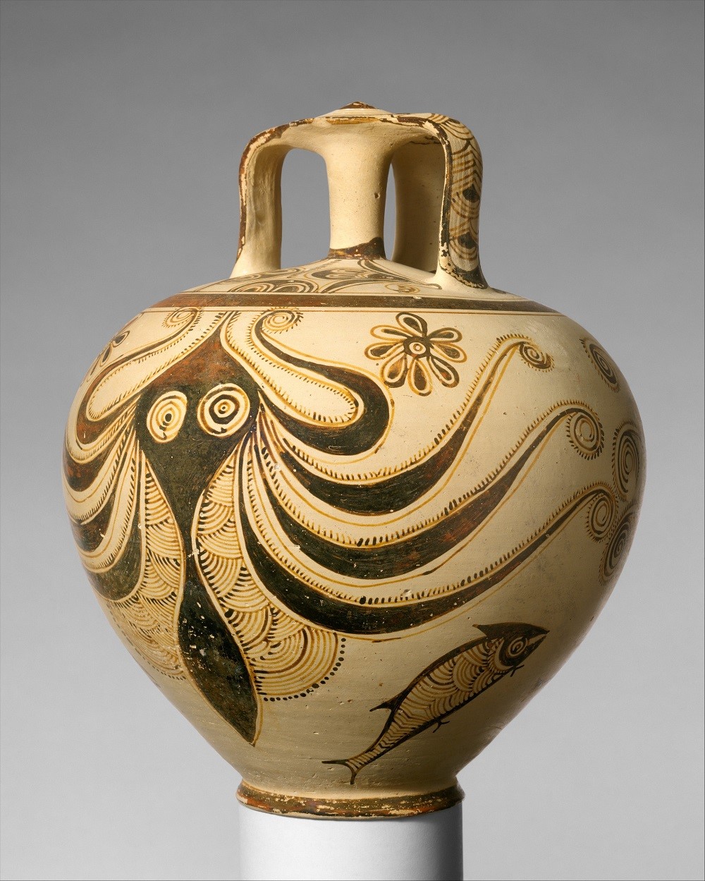 Terracotta stirrup jar with octopus. Helladic, Mycenaean. The Metropolitan Museum of Art.