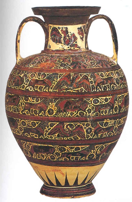 Corinthian black-figure amphora with animal friezes