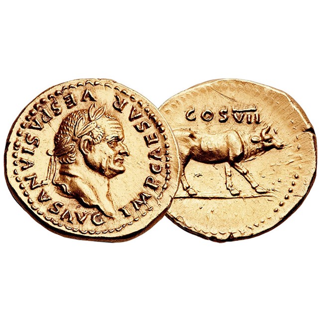 CoinQuest.com - Ancient Rome Vespasian Denarius and Aureus with Bull Right 69AD to 79AD
